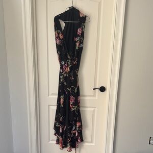 Lulu's Black Floral One Shoulder Dress